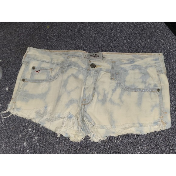 Hollister Denim Shorts Bleach‎ Wash Distressed Frayed Hem Juniors Size 7 W28 - Picture 1 of 11